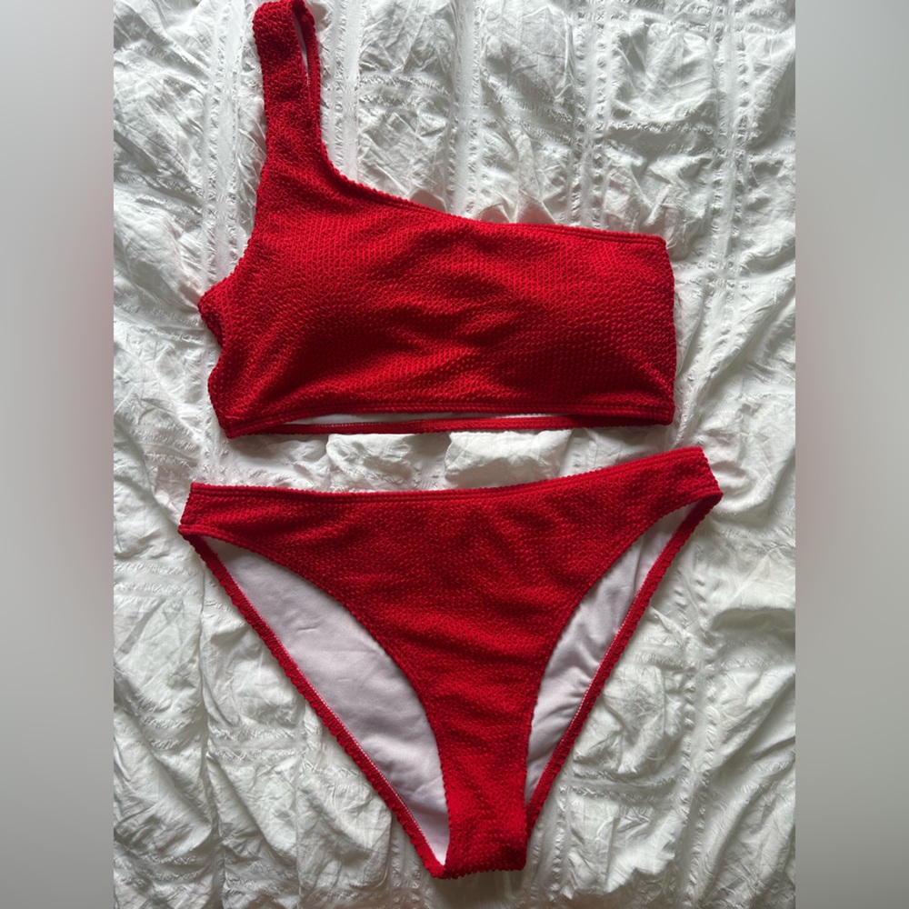 Red One-Shoulder Bikini Set